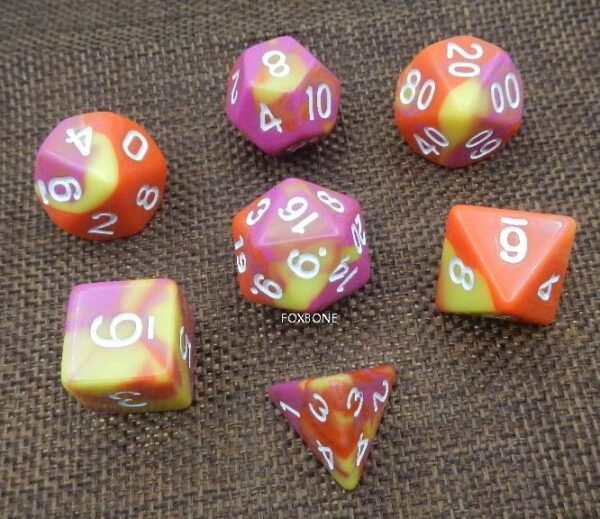 three-Color DND  Dice Set 7 Sets Polyester D&D Dice with 7 Pouches for Dungeons & Dragons, D&D Dice with bags for RPG DND MTG D4/ D6/ D8/ D10 (0-9 and 00-90)/ D12/ D20 - Image 2