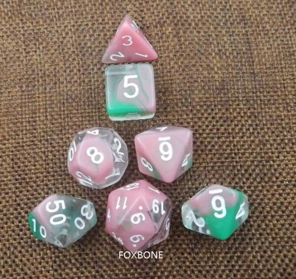 three-Color DND  Dice Set 7 Sets Polyester D&D Dice with 7 Pouches for Dungeons & Dragons, D&D Dice with bags for RPG DND MTG D4/ D6/ D8/ D10 (0-9 and 00-90)/ D12/ D20