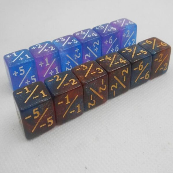 Foxbone 24 Pcs Magic Life Counter Dice -1/+1 Counters Commander Buff Tokens 6 Sided Dice Loyalty Life Gifts Compatible with MTG CCG TCG Cards Gaming Accessory (Artsy Style) - Image 2
